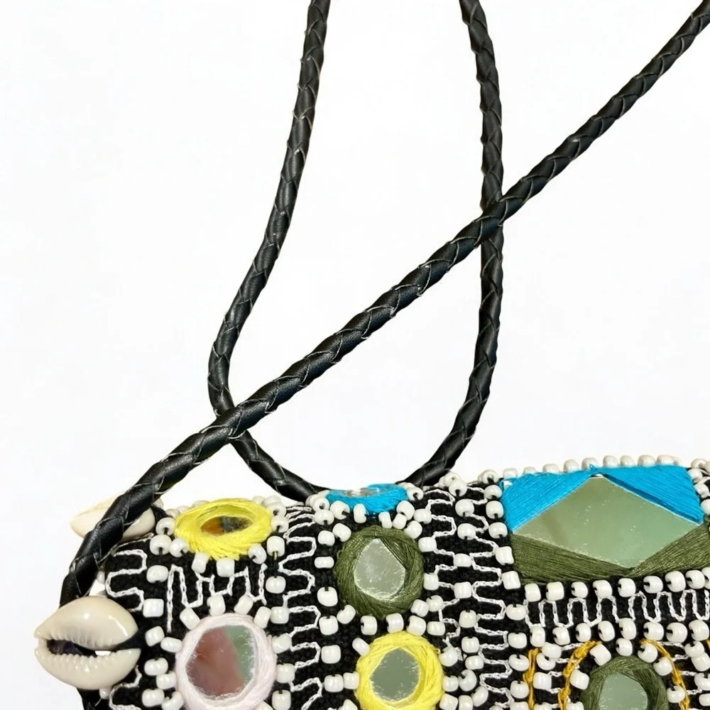 VIPUL SHAH Clutch Shoulder Bag Thikri Shells Leather Mermaid Fisherman Bollywood